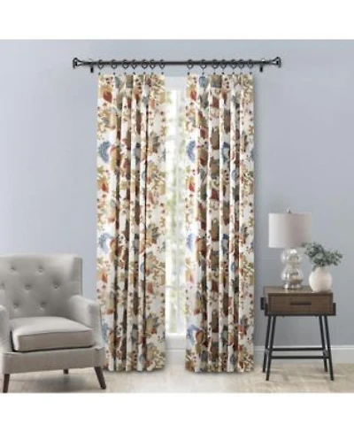 Ellis Cambridge Lined Jacquard Pinch Pleat Jacobean Floral Print Multicolor Drapery 2 Piece Curtain Panels 48w X 63l