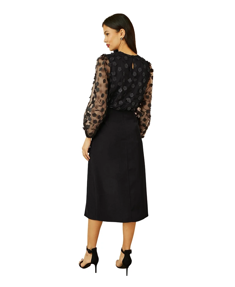 Yumi Women's Long Sleeve Sheer Floral Top