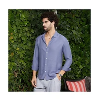 Campus Sutra Men's Cornflower Blue Breezy Wrinked Relaxed Shirt