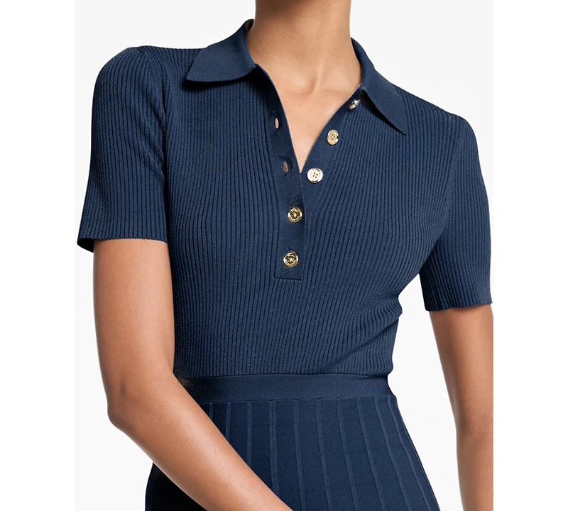 Michael Kors Women's Polo Collar Short-Sleeve Midi Dress