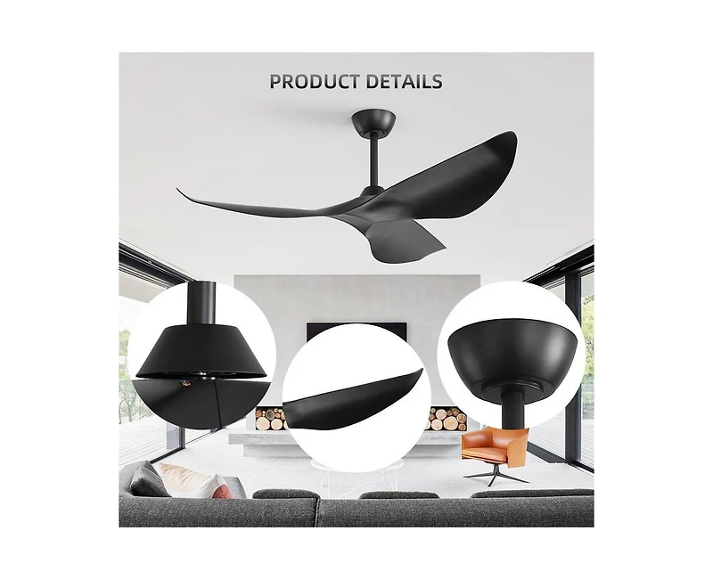 38-inch Modern 3-Blade without Light Ceiling Fan with Six Speed Remote Control and Timing Function for Indoor