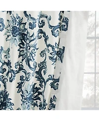 Half Price Drapes Indonesian Blue Floral Printed Cotton Room Darkening Curtain