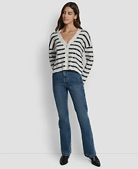Dkny Jeans Women's Striped Cropped Long-Sleeve Cardigan Sweater