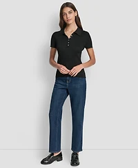 Dkny Jeans Women's Slim Fit Ribbed Polo Sweater