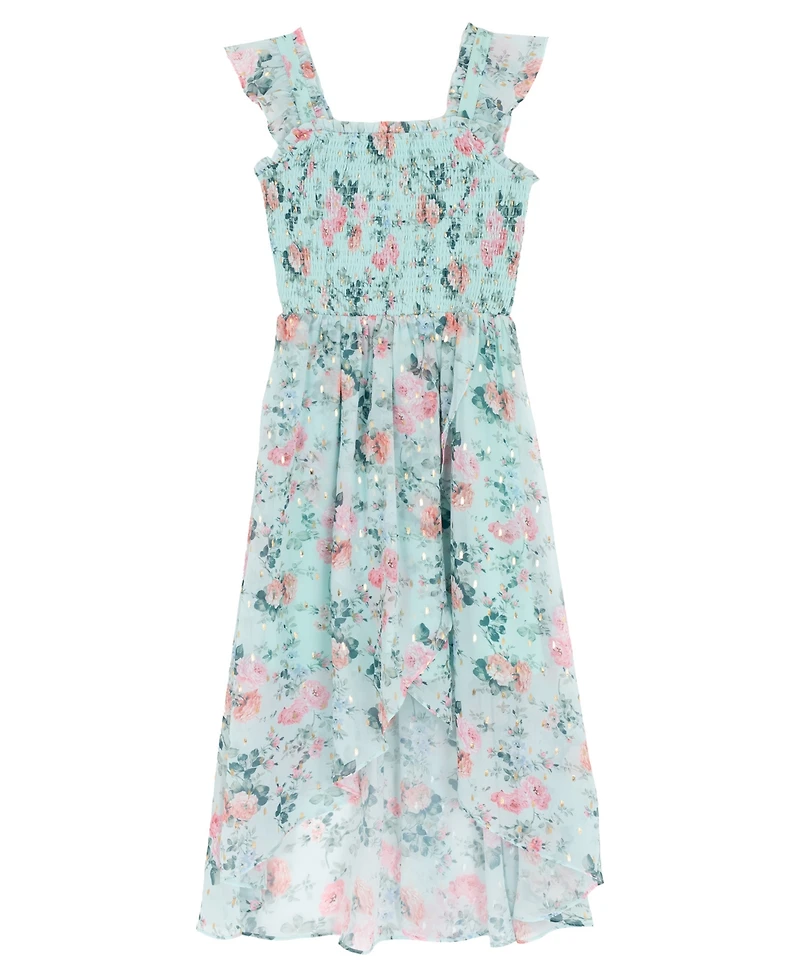 Rare Editions Girls 7-16 Floral Lurex Chiffon Smocked Dress