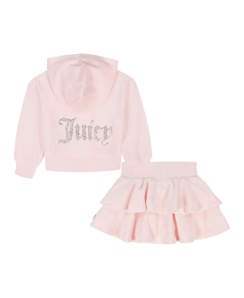 Juicy Couture Girls 4-6X 2-Piece Velour Full Zip Hoodie and Skirt Set