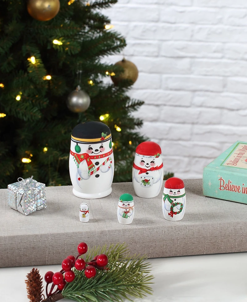 Mr. Christmas Snowman Family Nesting Wood Figurines, Set of 5