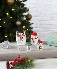 Mr. Christmas Snowman Family Nesting Wood Figurines, Set of 5