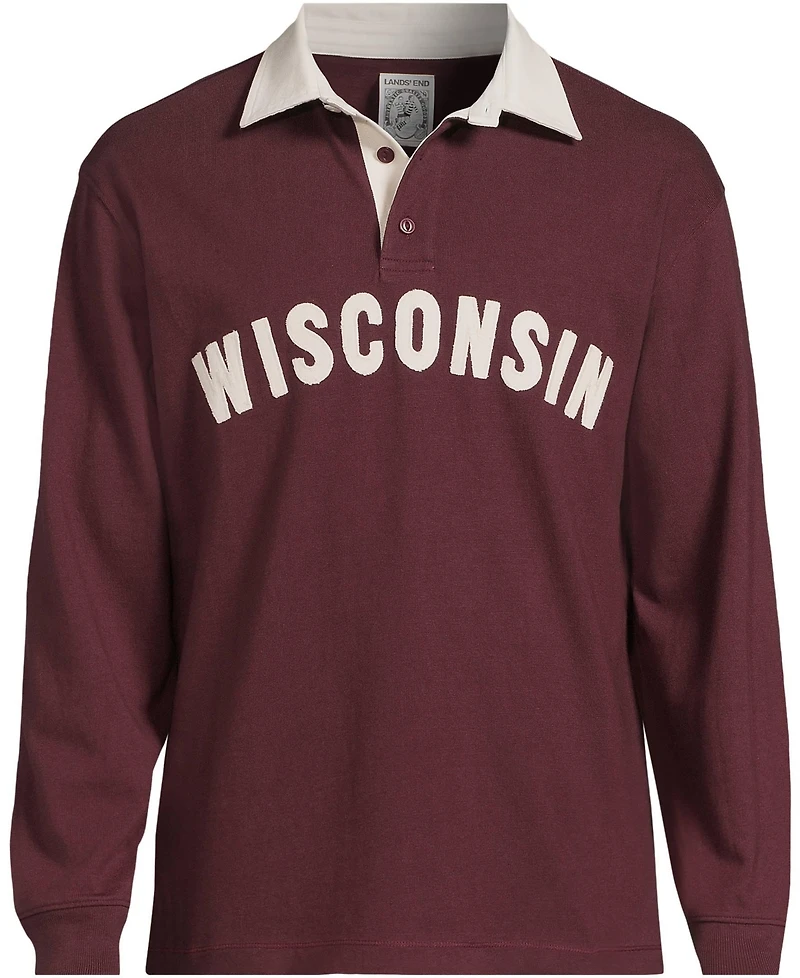 Lands' End Men's Long Sleeve Rugged Rugby Embroidered Polo