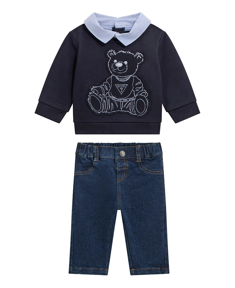Guess Baby Boys 2-Piece Printed Sweatshirt and Denim Pant Set