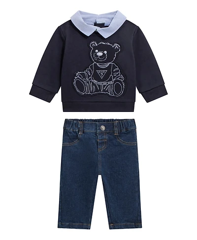 Guess Baby Boys 2-Piece Printed Sweatshirt and Denim Pant Set