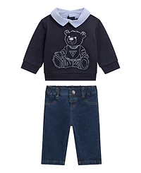 Guess Baby Boys 2-Piece Printed Sweatshirt and Denim Pant Set