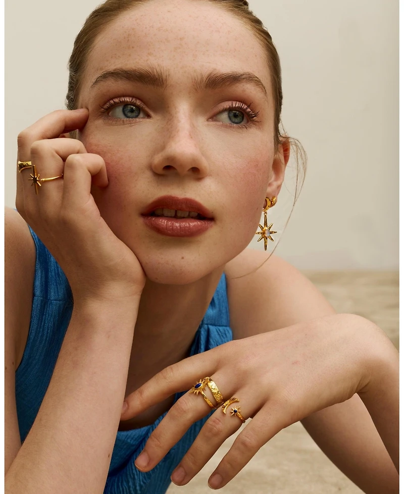 Ottoman Hands Lapis Moon and Star Stacking Ring