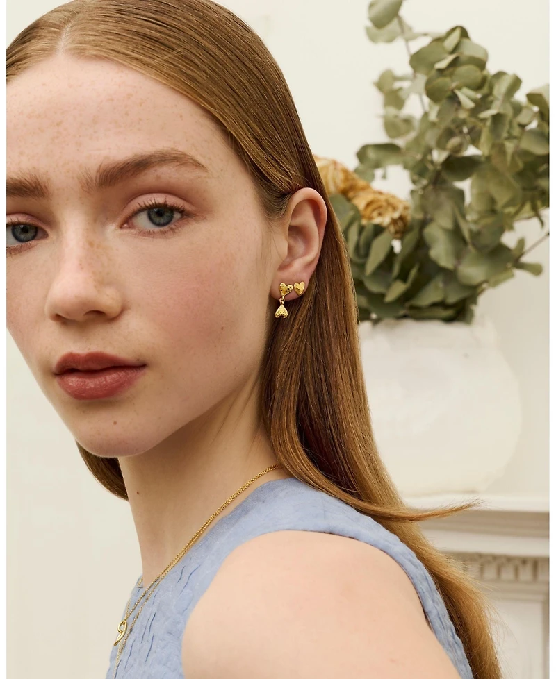 Ottoman Hands Double Heart Drop Studs