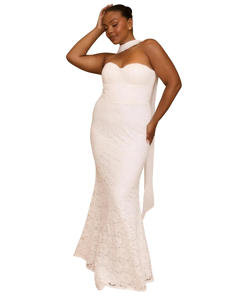 Six Stories Women's Lace Bandeau Maxi Dress With Neck Scarf