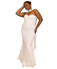 Six Stories Women's Lace Bandeau Maxi Dress With Neck Scarf