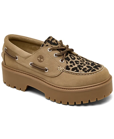 Timberland Women's Stone Street 3-Eye Leopard Print Platform Boat Shoes from Finish Line