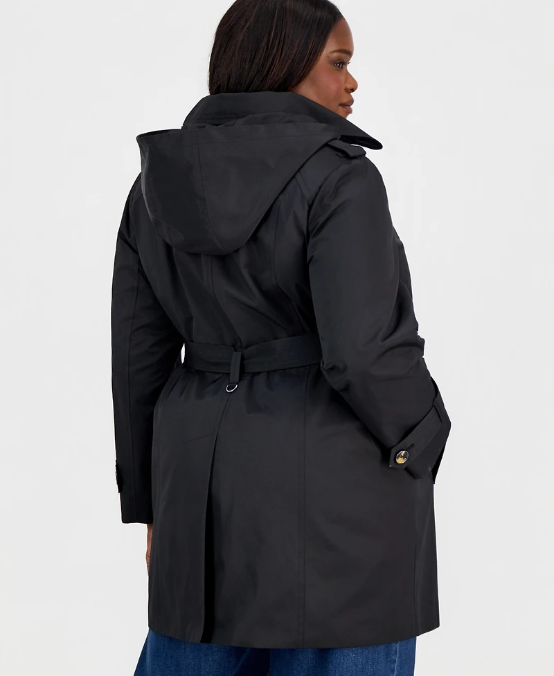 London Fog Plus Size Single-Breasted Hooded Belted Trench Coat