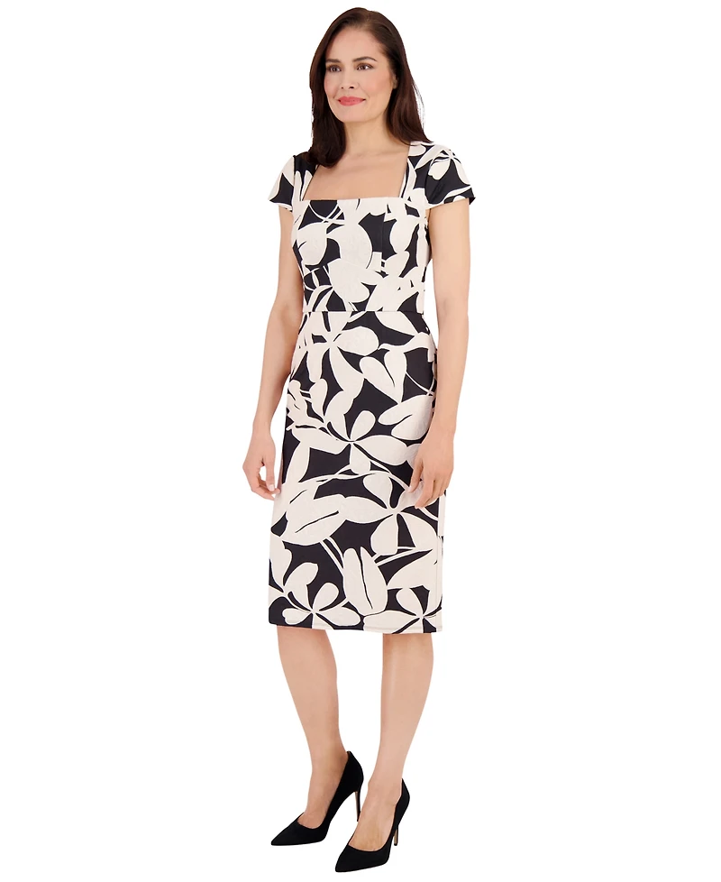 London Times Women's Square Neck Sheath Dress