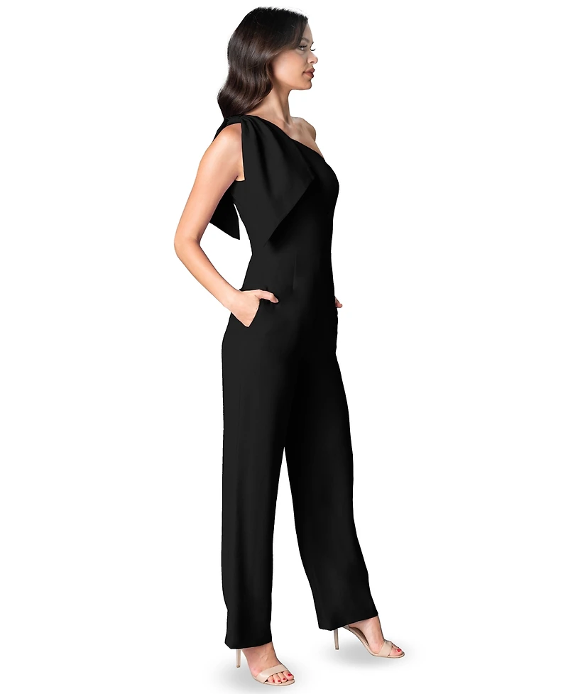 Dress the Population Women's Tiffany Bow-Trim One-Shoulder Jumpsuit