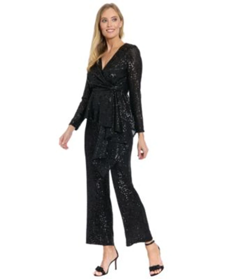 Muse Womens Long Sleeve Faux Twist Wrap Top Textured Pull On Pants