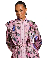 Coast Women's Organza Trim Printed Midi Dress