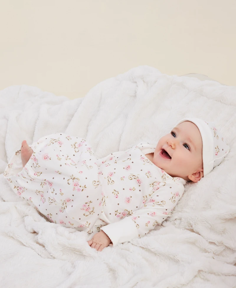 Little Me Baby Girls Vintage Rose Print Gown and Beanie, 2 Piece Set