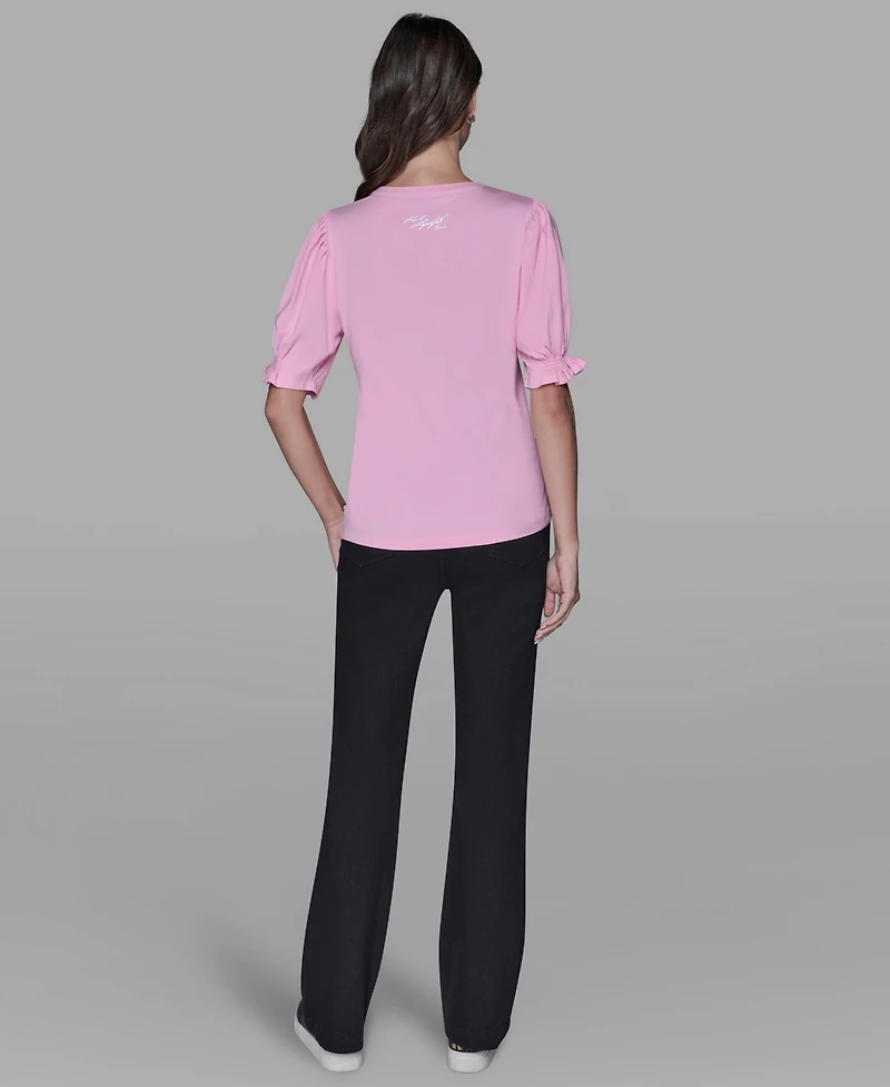 Karl Lagerfeld Paris Women's Puff Sleeves T-Shirt