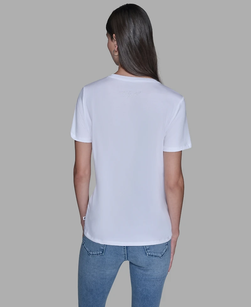 Karl Lagerfeld Paris Women's Mixed Motif Printed T-Shirt