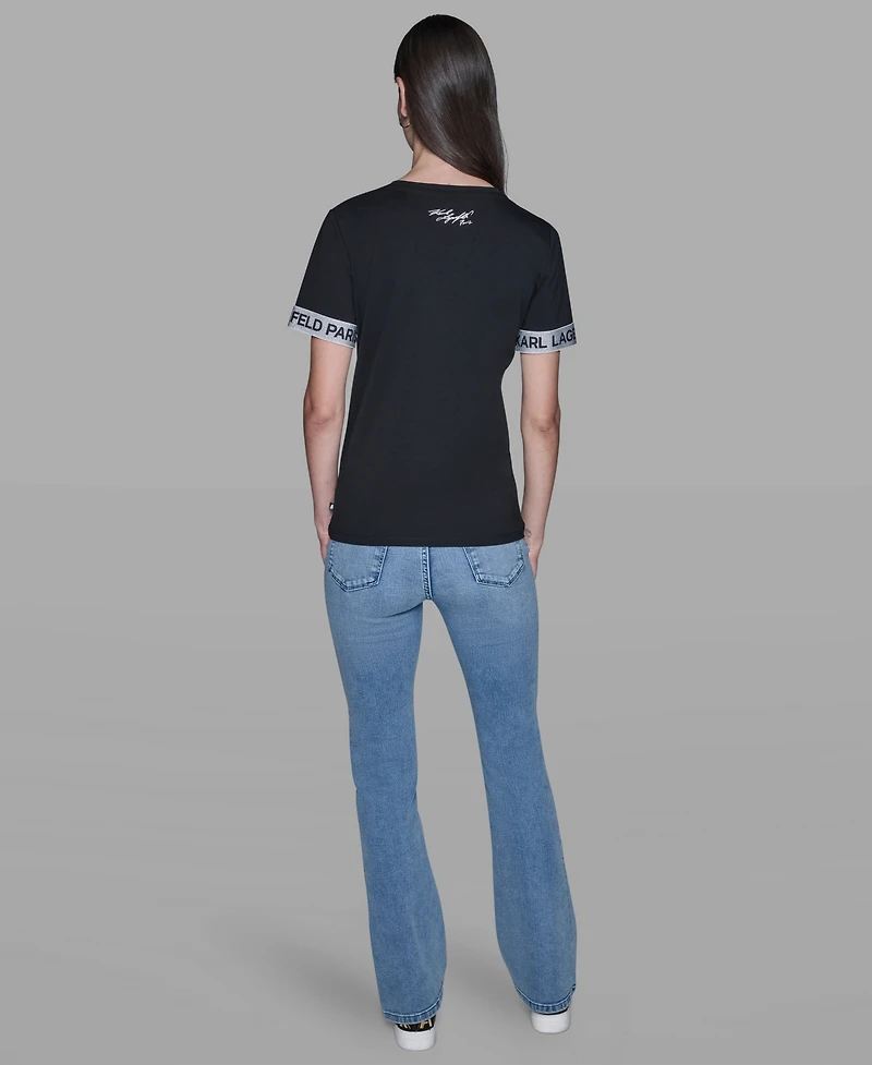 Karl Lagerfeld Paris Women's Logo Detail Short-Sleeve T-Shirt