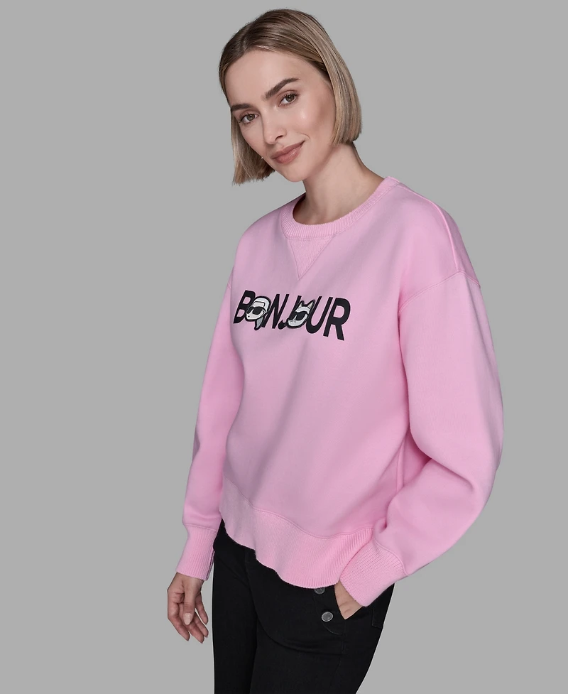 Karl Lagerfeld Paris Women's Duo Bonjour Crewneck Sweater