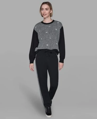 Karl Lagerfeld Paris Womens Motif Crewneck Sweatshirt Mid Rise Straight Jogger Pants