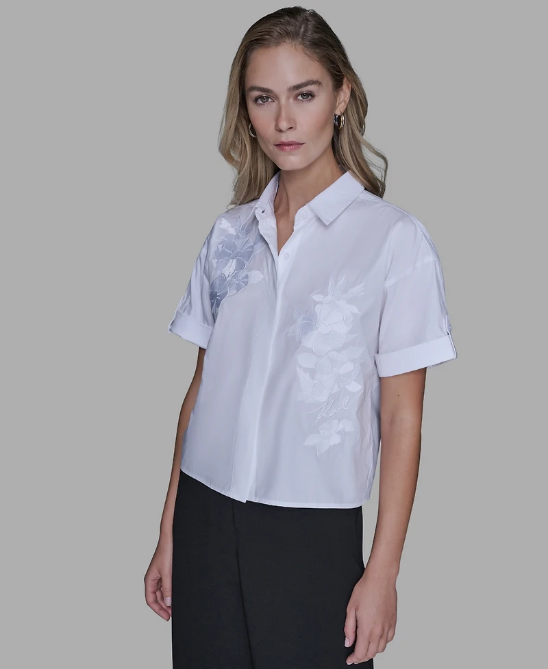 Karl Lagerfeld Paris Women's Solid Floral Top