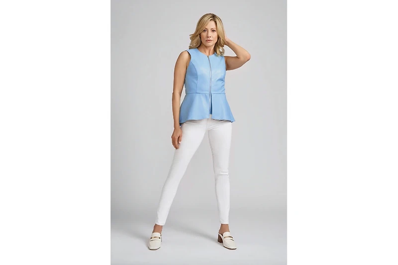 Reagan Faux Leather Peplum Top-sky
