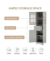 Airsurfer Tall Bathroom Cabinet Freestanding Storage Cabinet with Drawer and Doors Adjustable Shelf Mdf Board Acrylic Door Grey