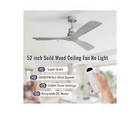 Sofucor 52-inch Modern Silver 3 Blades Walnut Ceiling Fan with 6 Speed Remote control and Timing and Forward Reverse Rotation Function for Indoor