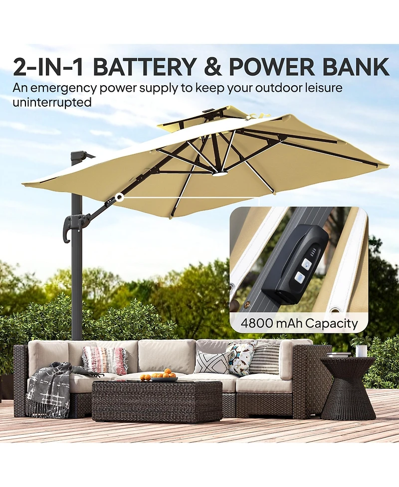 Outsunny 10ft Solar Led Cantilever Umbrella, Offset Hanging Umbrella