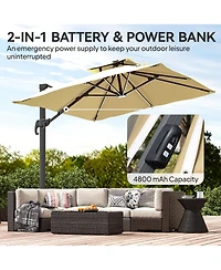 Outsunny 10ft Solar Led Cantilever Umbrella, Offset Hanging Umbrella