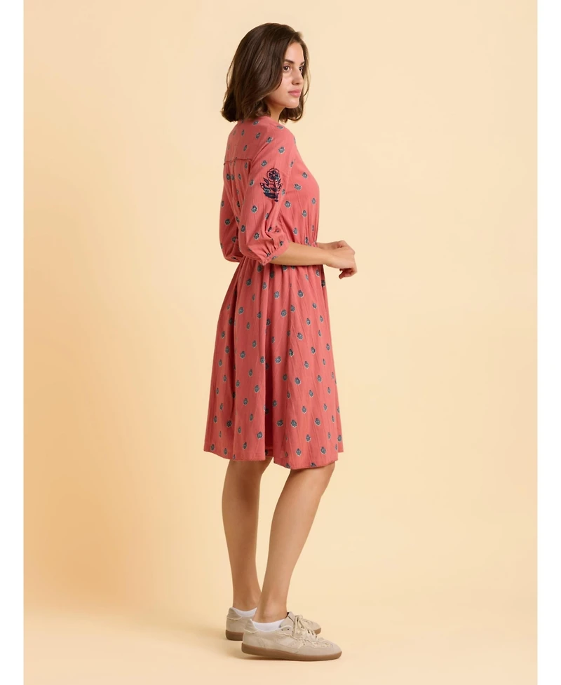 Brakeburn Women's Rolling 3/4 Sleeve Round Neck Midi Dress