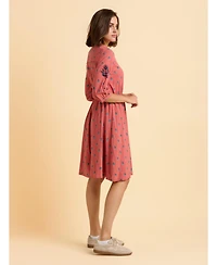Brakeburn Women's Rolling 3/4 Sleeve Round Neck Midi Dress
