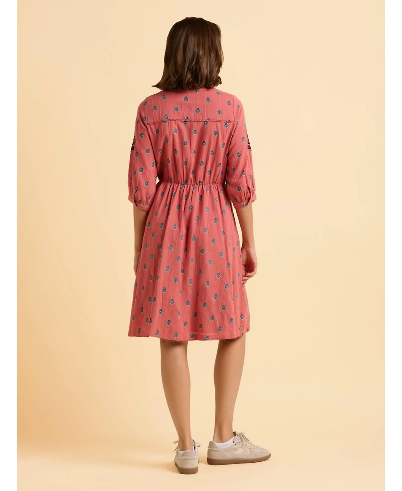 Brakeburn Women's Rolling 3/4 Sleeve Round Neck Midi Dress