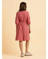 Brakeburn Women's Rolling 3/4 Sleeve Round Neck Midi Dress