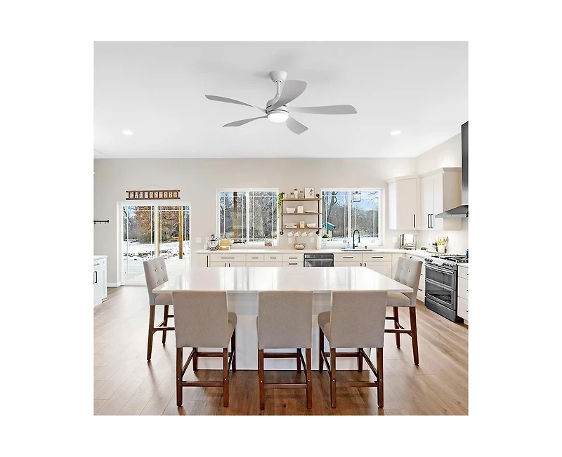 Sofucor 52-inch Minimalist White 5-Blade Flush Mount with Remote Control and Led Light
