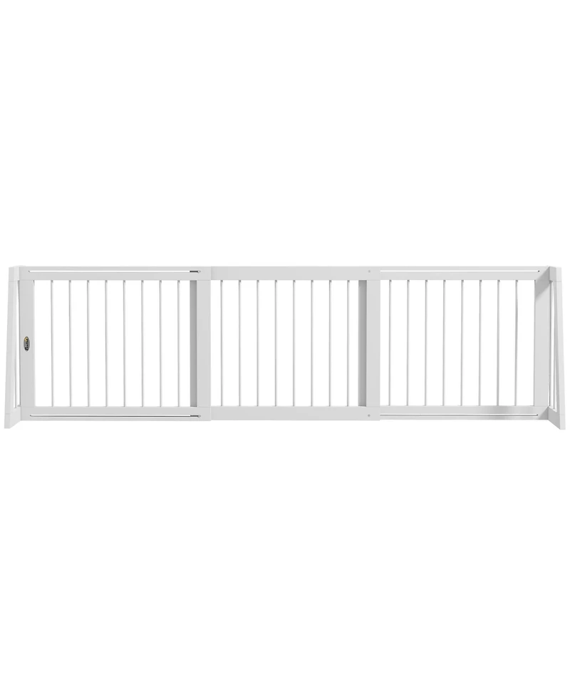 PawHut Freestanding Pet Gate with Retractable Length, 28"-75", Brown