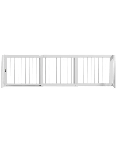 PawHut Freestanding Pet Gate with Retractable Length, 28"-75", Brown
