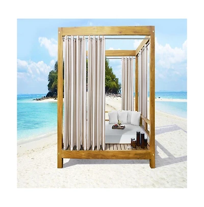 Commonwealth Seascapes Stripes Light Filtering Satiny Look Provide Privacy Grommet Outdoor Panel Pair Each 50" x 96" Linen