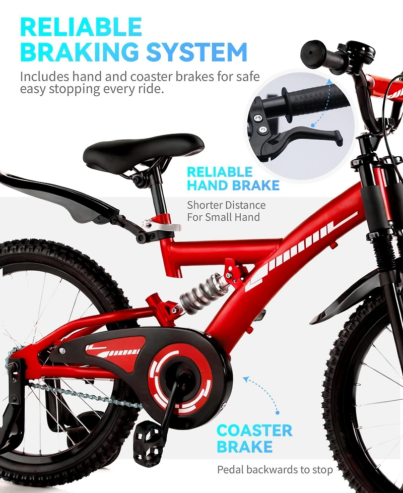 16-Inch Kids Bike for Boys & Girls – Beginner Bicycle with Training Wheels, Kickstand, Adjustable Seat, Coaster Brake & Handbrake