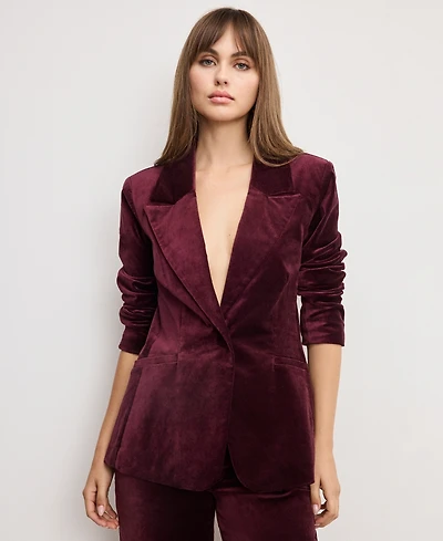 Good American Women's Long Sleeve Velvet Sculpted Blazer, Regular and Plus Size
