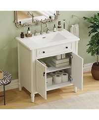 Boyel Living 31" Vintage Bathroom Vanity with Sink, Soft-Close Doors, Curved Profile & Adjustable Shelf, Gray