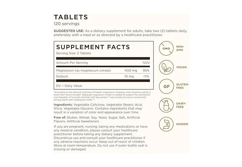 Solgar Magnesium Citrate Tablets ,120 Tabs